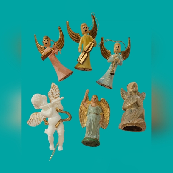 VINTAGE LOT CHRISTMAS ANGEL FIGURINE ORNAMENTS ~ PORCELAIN/GOLD TRIM - Picture 1 of 4